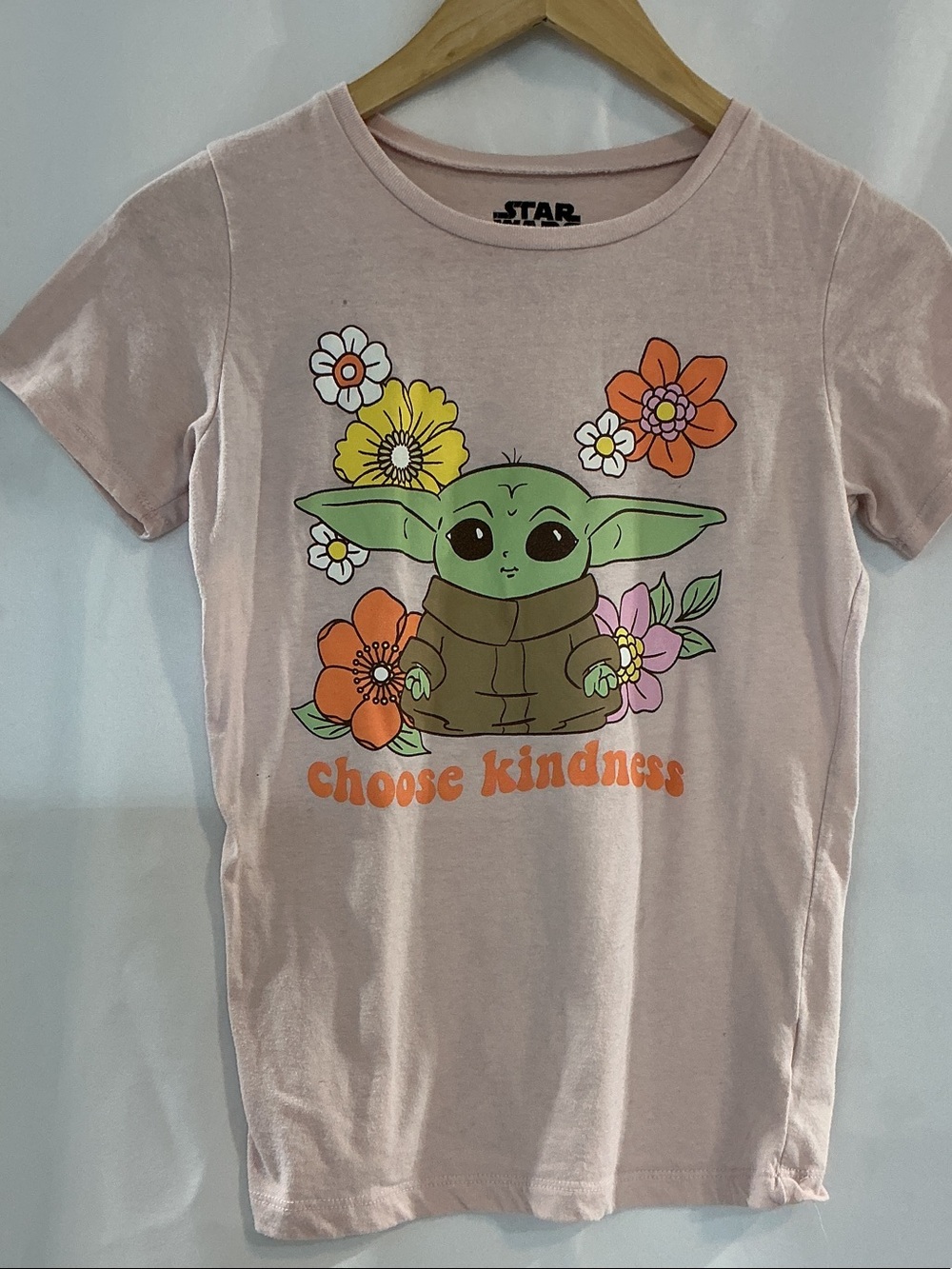Star Wars Kids Grogu Tee - Light Pink & Green with Floral Graphic